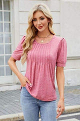 Round Neck Short Sleeve T-Shirt - Trendsi - Flyclothing LLC