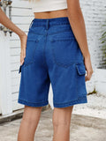 High Waist Denim Shorts with Cargo Pockets - Trendsi - Flyclothing LLC