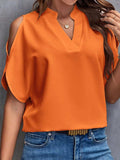 Notched Cold Shoulder Half Sleeve Blouse - Trendsi - Flyclothing LLC
