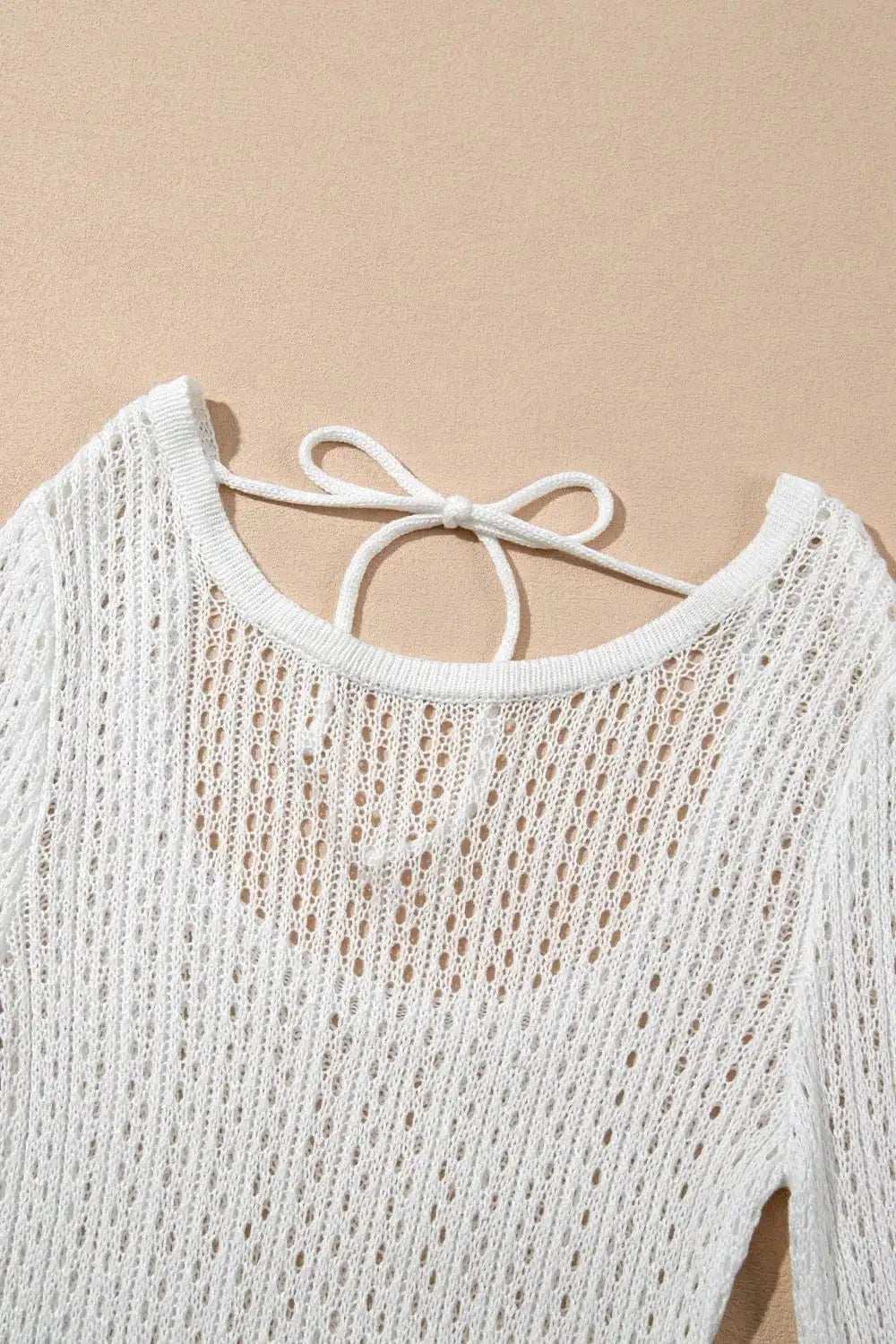 Hollow Out Bell Sleeve Drawstring Knit Cover Up Dress - Trendsi - Flyclothing LLC