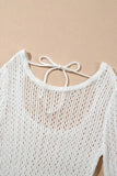 Hollow Out Bell Sleeve Drawstring Knit Cover Up Dress - Trendsi - Flyclothing LLC
