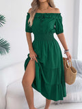 Smocked Off-Shoulder Tiered Dress - Trendsi - Flyclothing LLC
