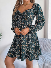 Printed Sweetheart Neck Balloon Sleeve Mini Dress - Trendsi