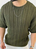 Men's Openwork Round Neck Knit T-Shirt - Trendsi - Flyclothing LLC