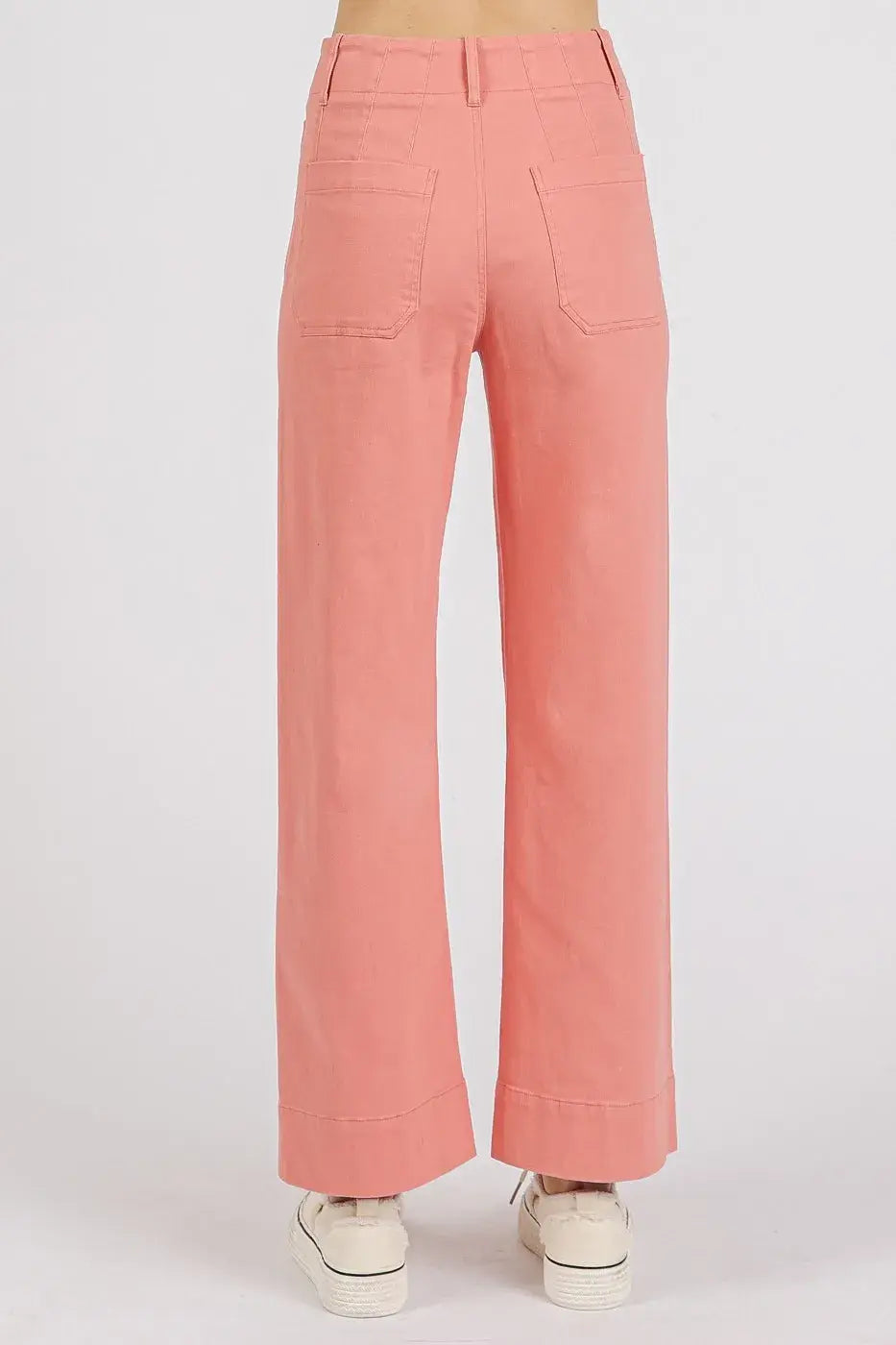 Mittoshop Twill Patch Pocket High Rise Wide Leg Pants - Trendsi - Flyclothing LLC