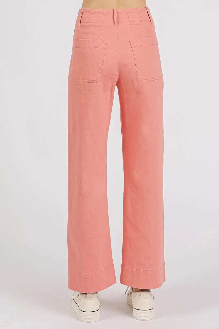 Mittoshop Twill Patch Pocket High Rise Wide Leg Pants - Trendsi - Flyclothing LLC
