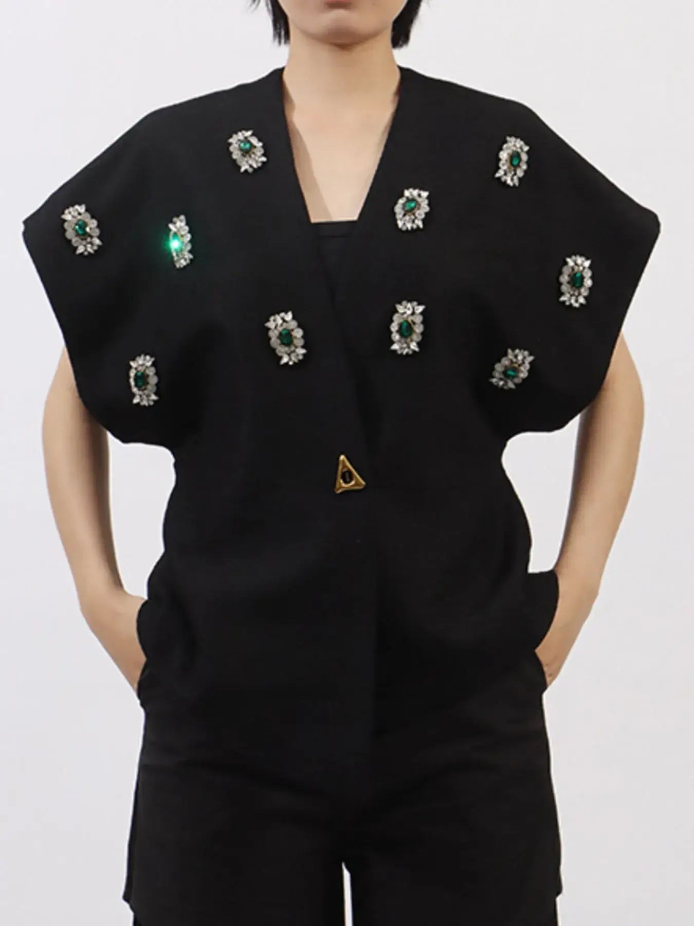 Plus Size Rhinestone Relaxed Fit Vest Coat - Trendsi - Flyclothing LLC
