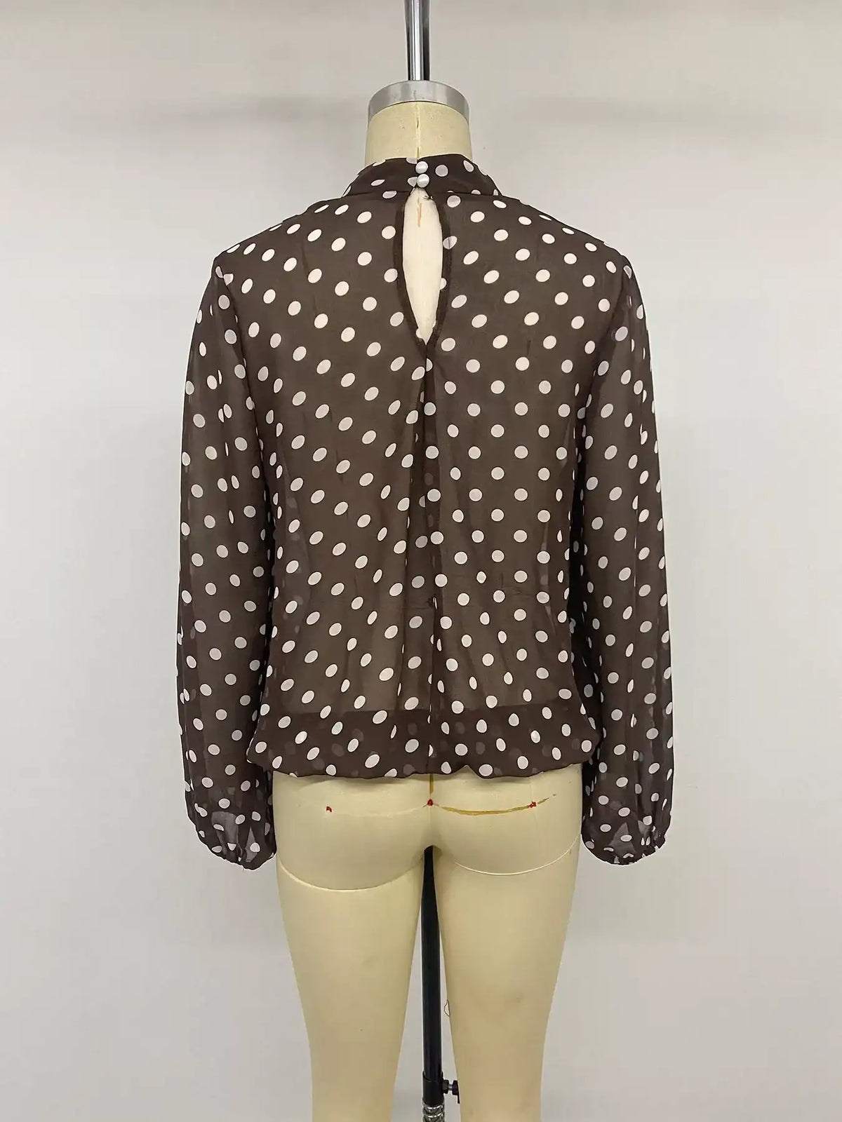 Polka Dot Mock Neck Long Sleeve Blouse - Trendsi - Flyclothing LLC