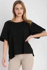 Umgee Full Size Boxy Cut Jacquard Round Neck Top with Side Slit Plus Size - Trendsi - Flyclothing LLC