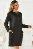 Pocketed Round Neck Long Sleeve Dress - Trendsi - Flyclothing LLC