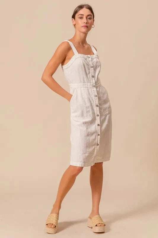 SO ME Button Down Pocket Front Pinafore Dress - Trendsi - Flyclothing LLC