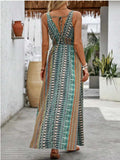 Tied Back Printed Sleeveless Maxi Slit Dress - Trendsi - Flyclothing LLC