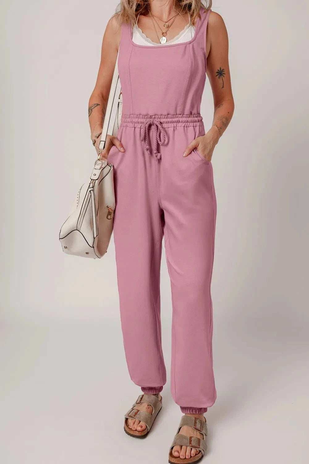 Elastic Waist Sleeveless Square Neck Jumpsuit - Trendsi - Flyclothing LLC