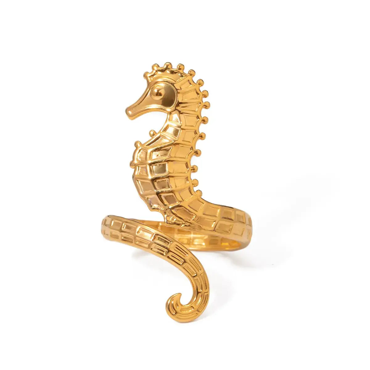 18K Gold-Plated Seahorse Wrap Adjustable Ring - Trendsi - Flyclothing LLC