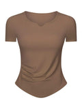 Notched Short Sleeve Active T-Shirt - Trendsi - Flyclothing LLC