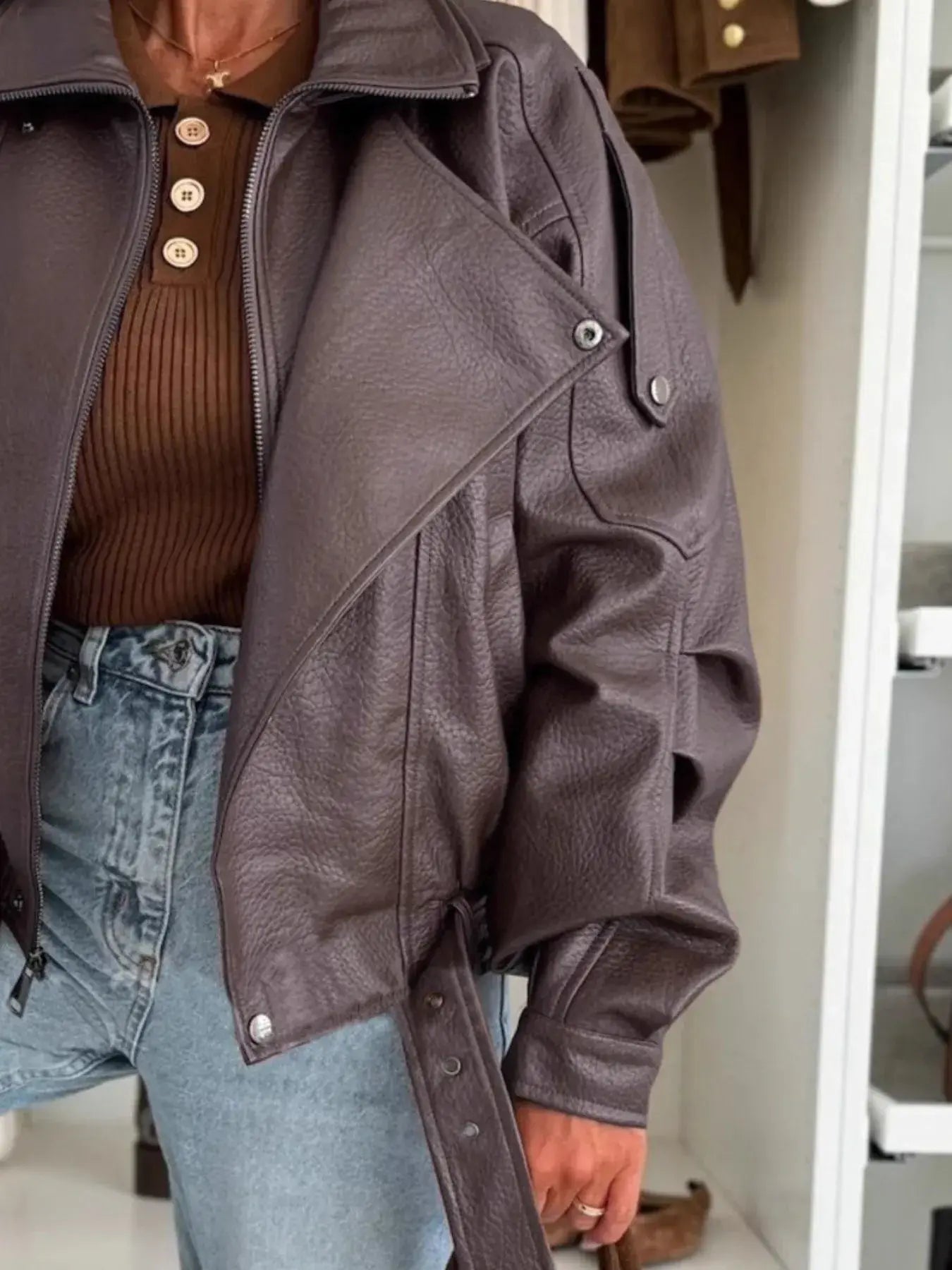 Leather Zip Up Jacket - Trendsi - Flyclothing LLC