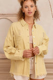 POL Button Down Raw Hem Distressed Shacket - Trendsi