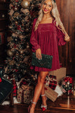 Square Neck Long Sleeve Mini Dress - Trendsi