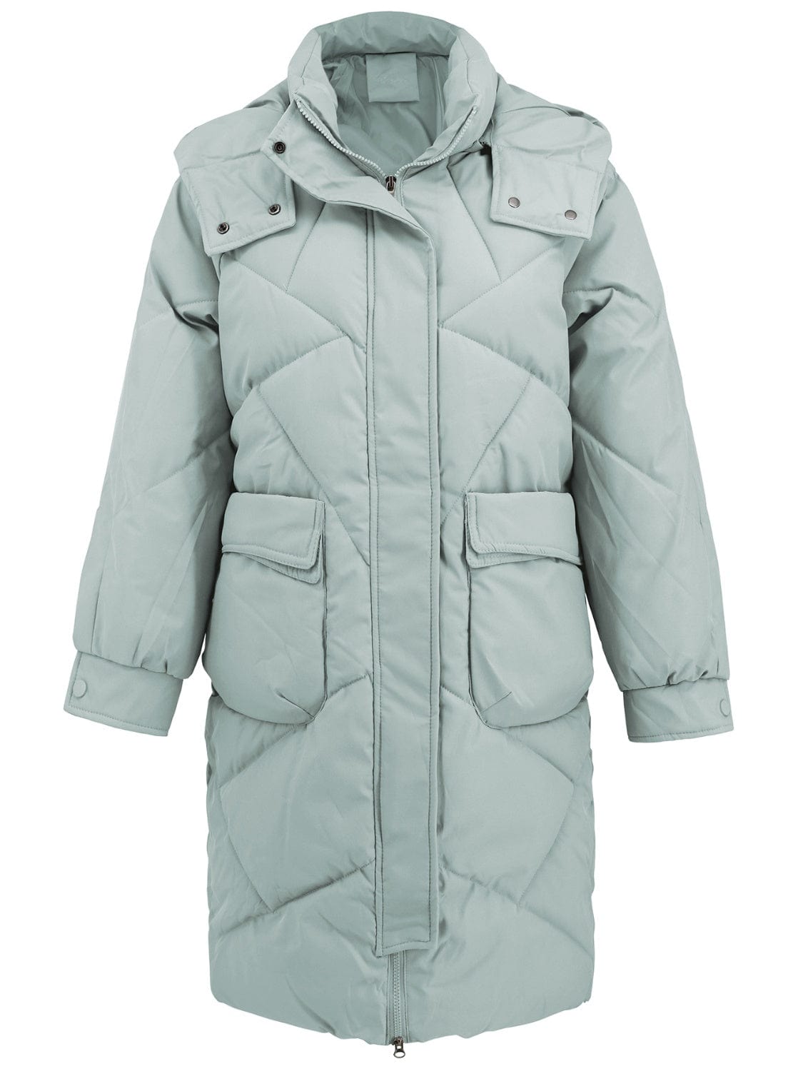 Long Sleeve Longline Hooded Winter Coat with Pockets - Trendsi