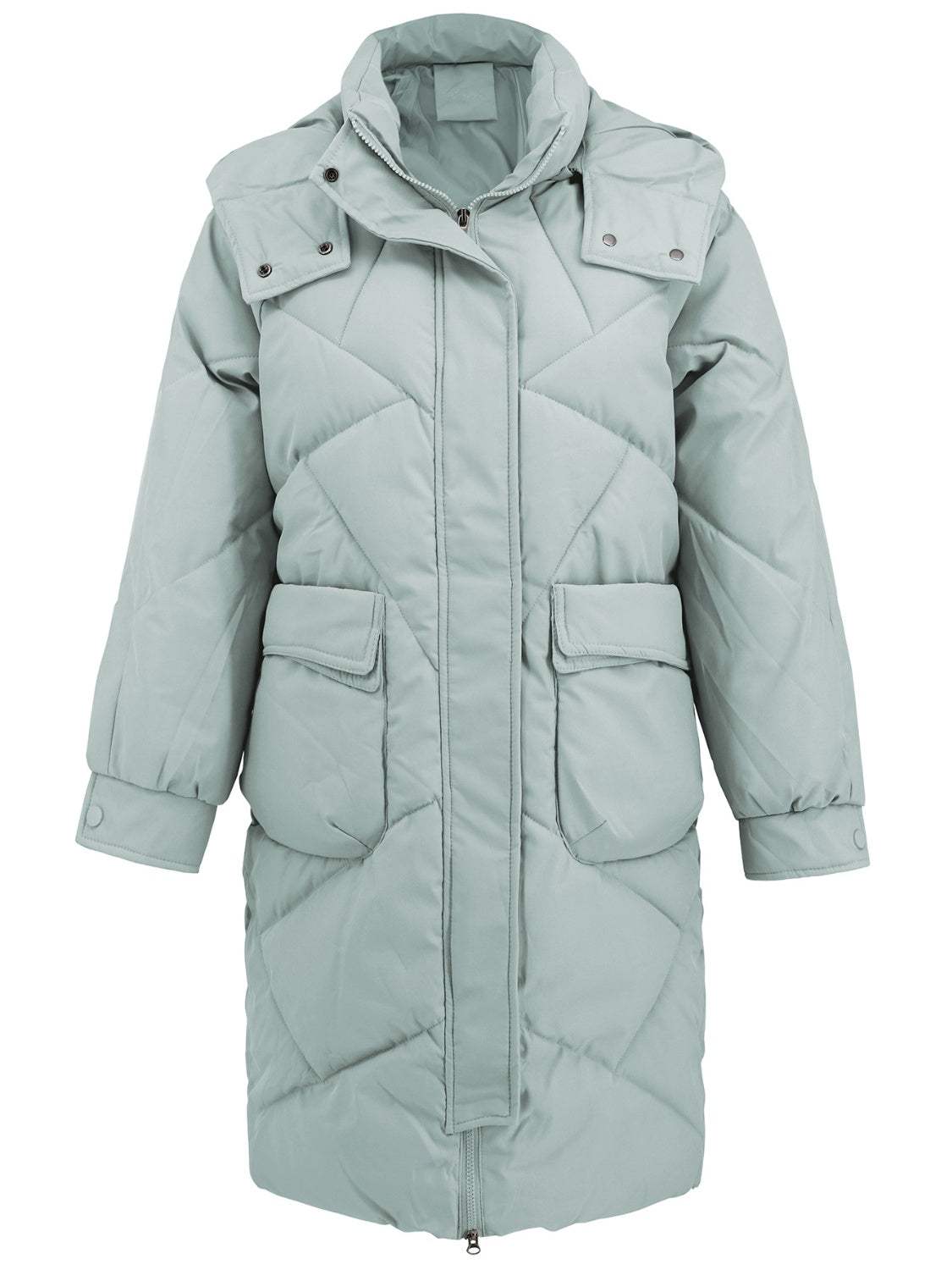 Long Sleeve Longline Hooded Winter Coat with Pockets - Trendsi - Flyclothing LLC