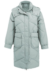 Long Sleeve Longline Hooded Winter Coat with Pockets - Trendsi
