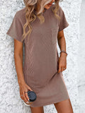 Ribbed Striped Short Sleeve Mini Tee Dress - Trendsi - Flyclothing LLC