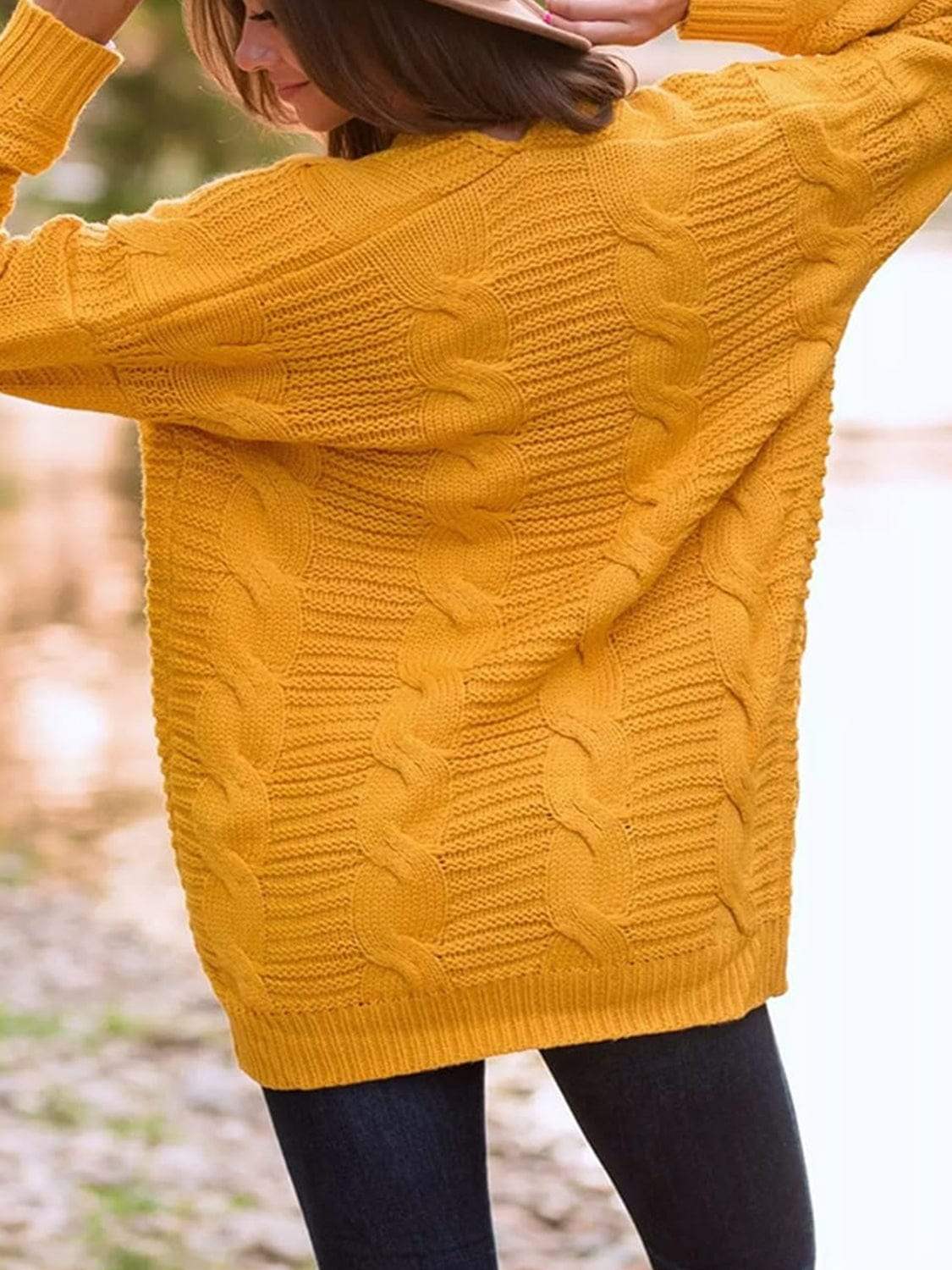 Cable-Knit Open Front Long Sleeve Cardigan - Trendsi - Flyclothing LLC