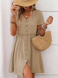 Button Front Flutter Sleeve Dress - Trendsi