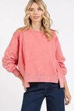 Mittoshop Side Slit Exposed Seam Round Neck Sweatshirt - Trendsi