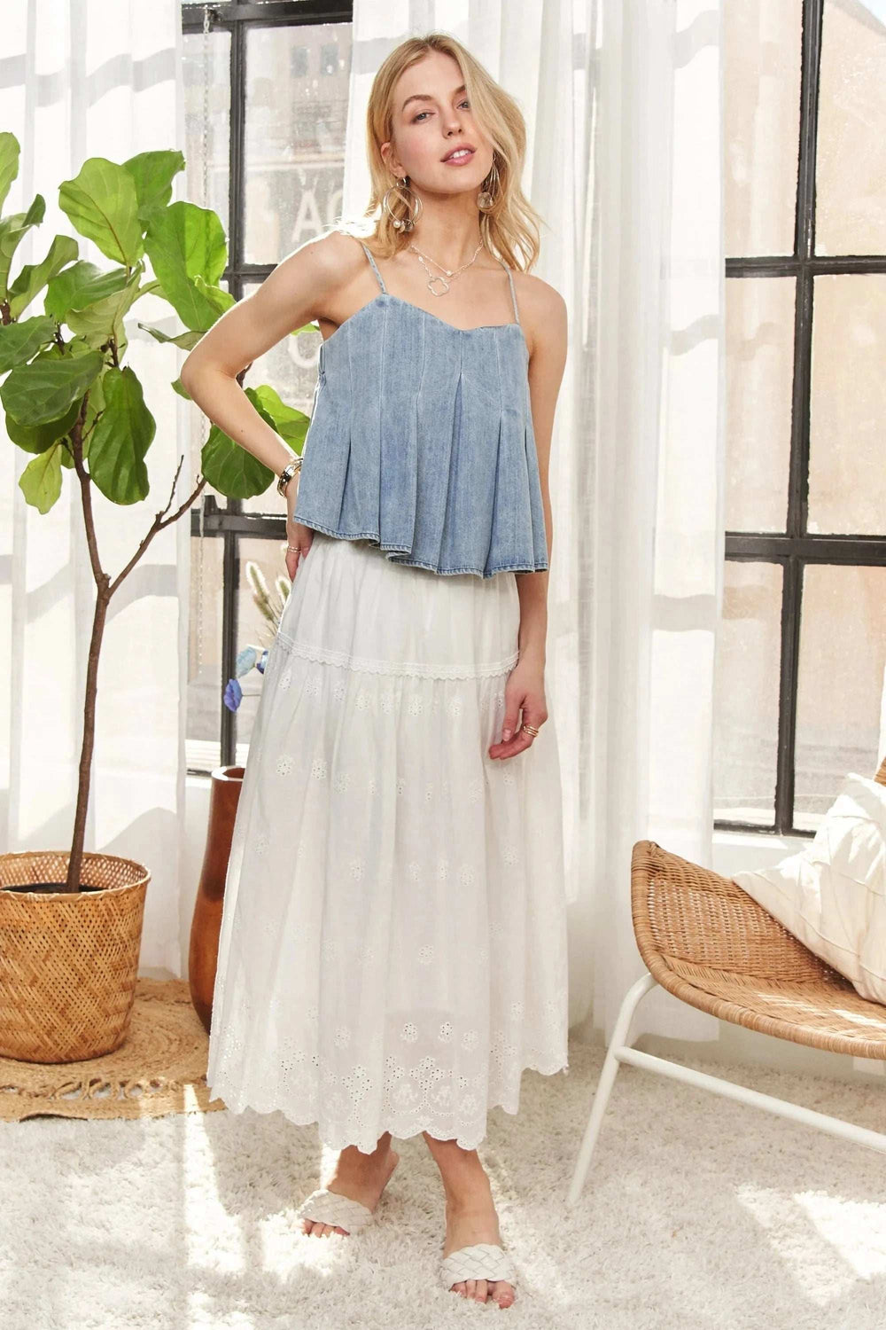 ADORA Front Pleated Washed Denim Crop Top - Trendsi - Flyclothing LLC