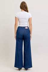 Judy Blue High-Waisted Retro Wide Jeans with Patch Pkts & Twisted Seams - Trendsi - Flyclothing LLC
