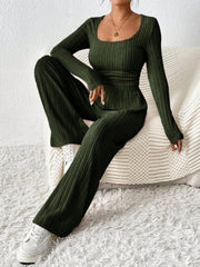 Scoop Neck Long Sleeve Top and Pants Set - Trendsi
