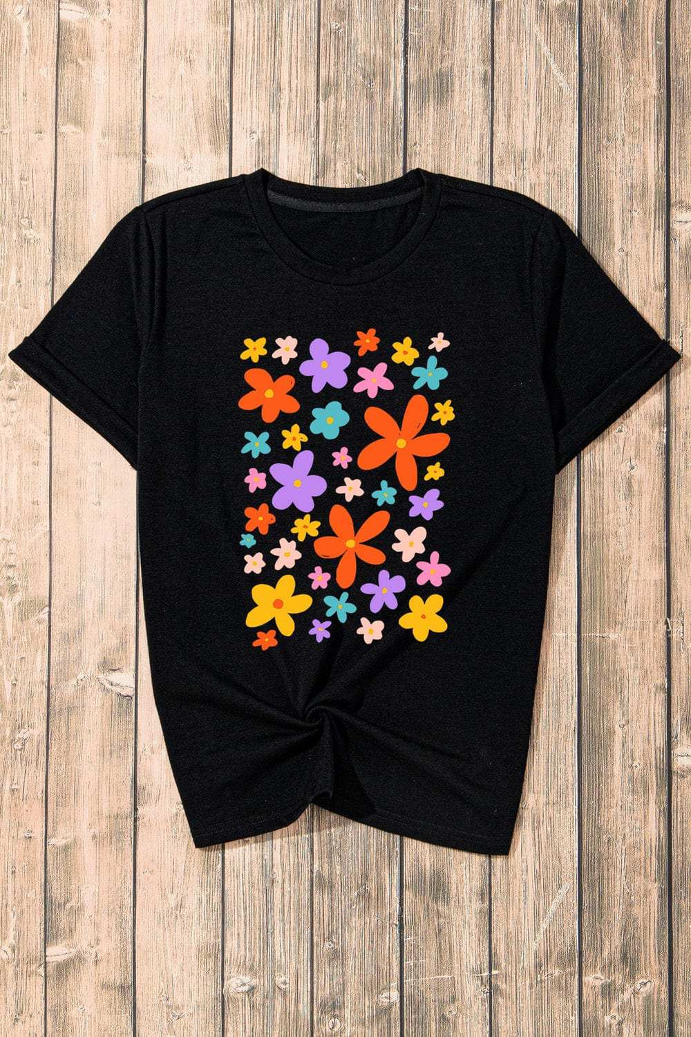 Flower Graphic Round Neck Short Sleeve T-Shirt - Trendsi - Flyclothing LLC