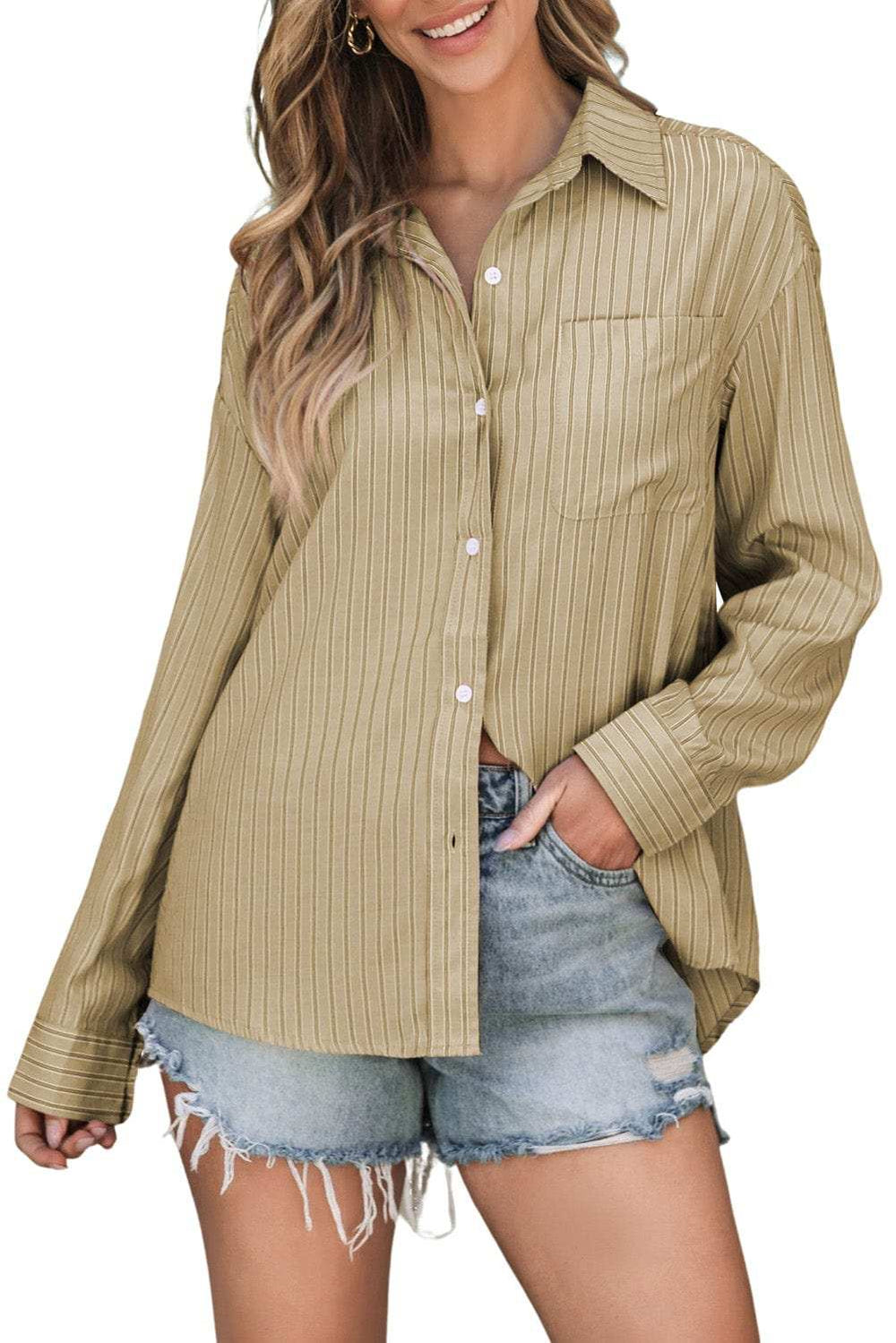 Striped Button Up Long Sleeve Shirt - Trendsi - Flyclothing LLC