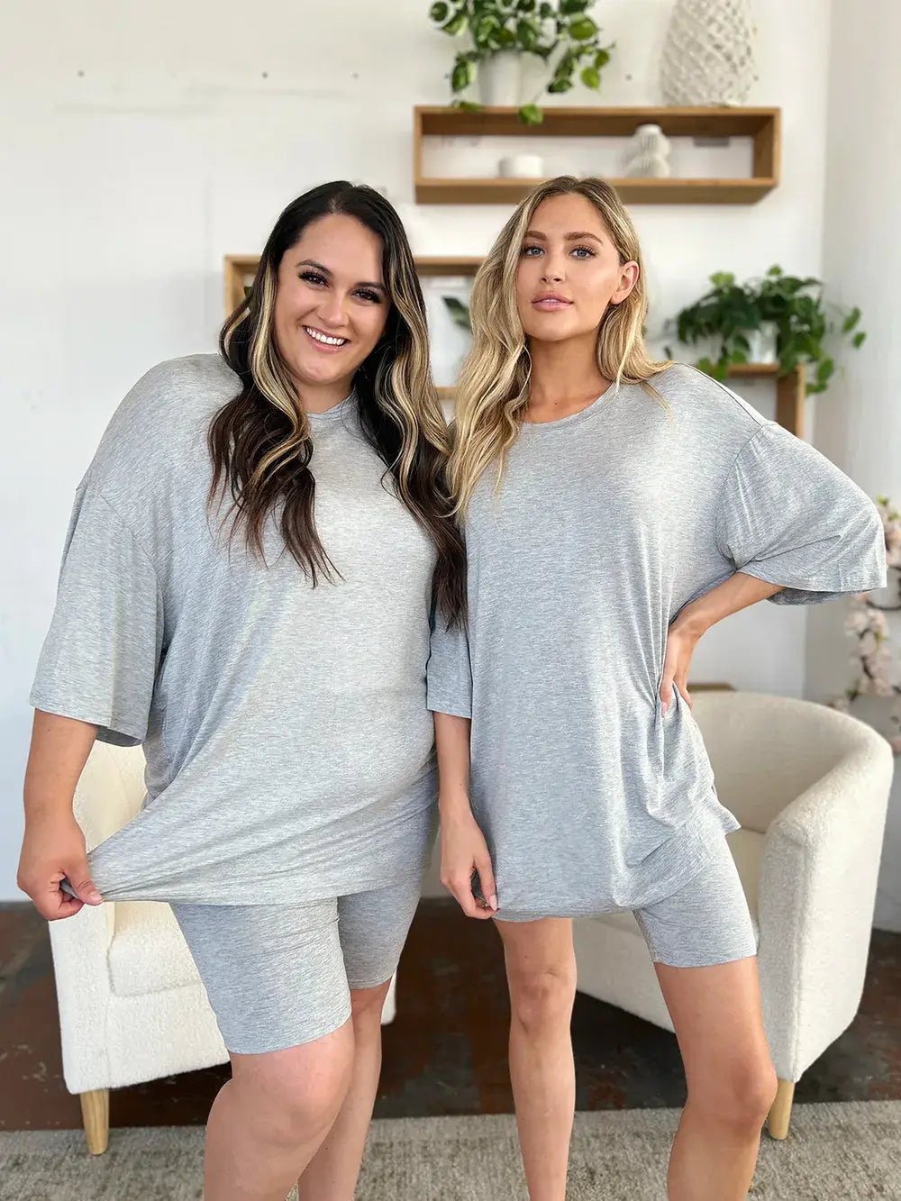 Basic Bae Bamboo Full Size Round Neck Drop Shoulder T-Shirt and Shorts Set - Trendsi - Flyclothing LLC