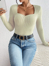 Honey Ribbed Long Sleeve T-Shirt - Trendsi - Flyclothing LLC
