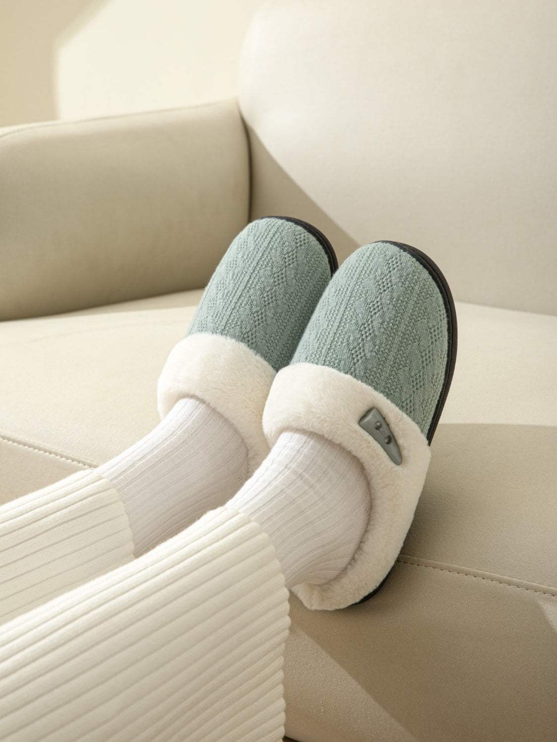 Horn Buckle Furry Texture Flat Slippers - Trendsi - Flyclothing LLC