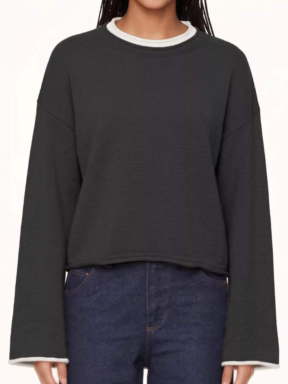 Crew Neck Dropped Shoulder Sweater - Trendsi - Flyclothing LLC