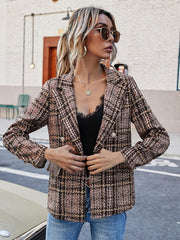 Full Size Plaid Lapel Collar Blazer - Trendsi