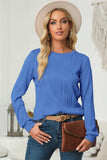 Textured Round Neck Long Sleeve Blouse - Trendsi - Flyclothing LLC