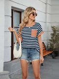 Striped Round Neck Short Sleeve T-Shirt - Trendsi - Flyclothing LLC