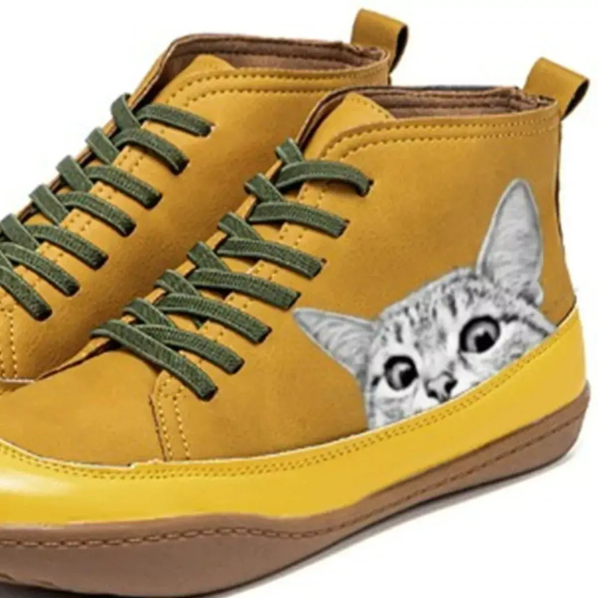 Cat Print Striped Ankle Sneakers - Trendsi - Flyclothing LLC
