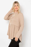 Be Stage Full Size Long Sleeve Peplum Cable Knit Hoodie - Trendsi