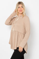 Be Stage Full Size Long Sleeve Peplum Cable Knit Hoodie - Trendsi