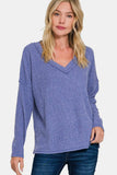 Zenana Full Size Ribbed V-Neck Drop Shoulder Top - Trendsi - Flyclothing LLC