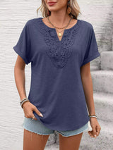 Lace Trim Short Sleeve T-Shirt - Trendsi - Flyclothing LLC
