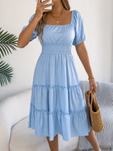Square Neck Short Puff Sleeve Dress - Trendsi - Flyclothing LLC