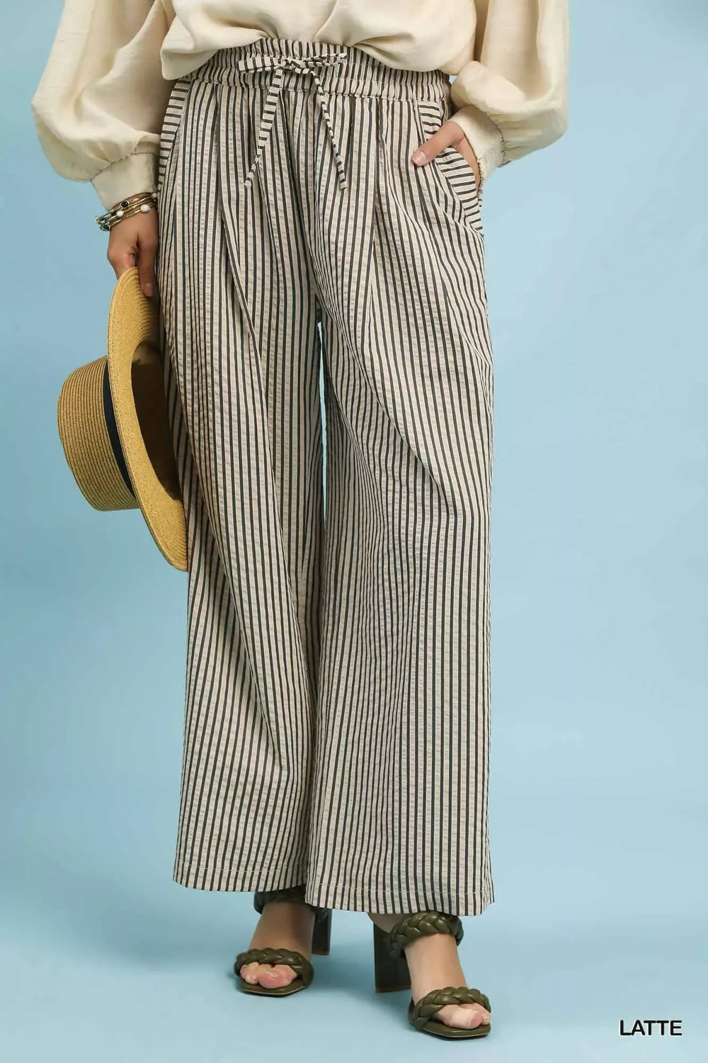 Umgee Drawstring Striped Wide-Leg Pants - Trendsi - Flyclothing LLC