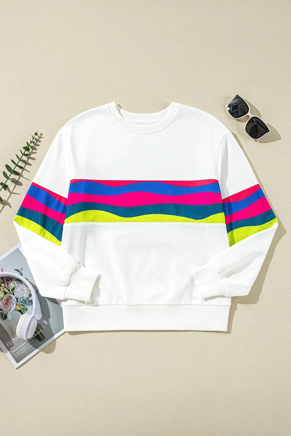 Contrast Round Neck Long Sleeve Top - Trendsi - Flyclothing LLC