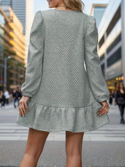 Round Neck Long Sleeve Mini Dress - Trendsi